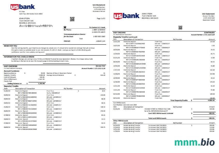 Szablon wyciągu z karty kredytowej USA w formacie Word i PDF